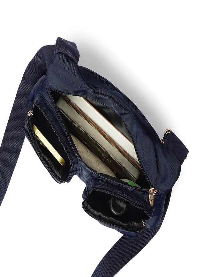 fastrack Blue Nylon Sling Bag for Women | Lightweight Twill-Detail Crossbody with 2 Main Compartments, 3 Quick-Access Pockets & Zipper Closure | Everyday Sling for Travel, College & Casual Outings - Image 2